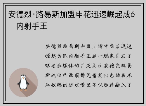安德烈·路易斯加盟申花迅速崛起成队内射手王