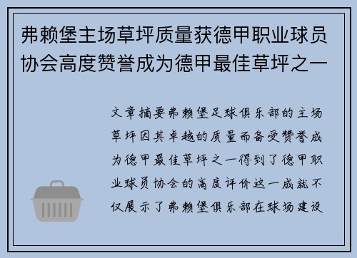 弗赖堡主场草坪质量获德甲职业球员协会高度赞誉成为德甲最佳草坪之一